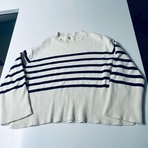 Boxy Striped White and Black Sweater w/ Side Slits